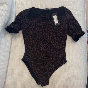 Nasty Gal Black Floral Bodysuit